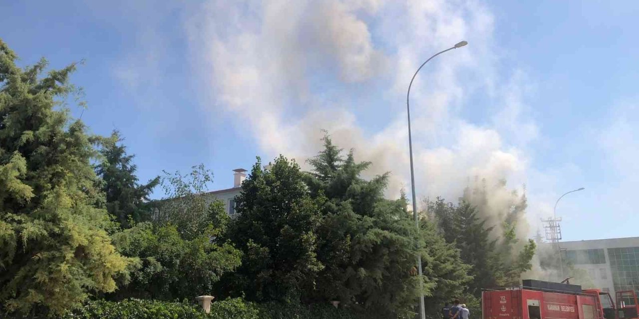 Karaman'da korkutan yangın! İl Sağlık Müdürlüğü bahçesinde kamelya tutuştu