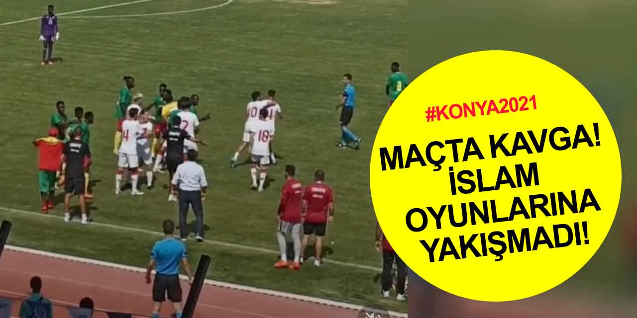 Konya 2021'e yakışmayan görüntüler! Kamerun - Türkiye maçında kavga çıktı