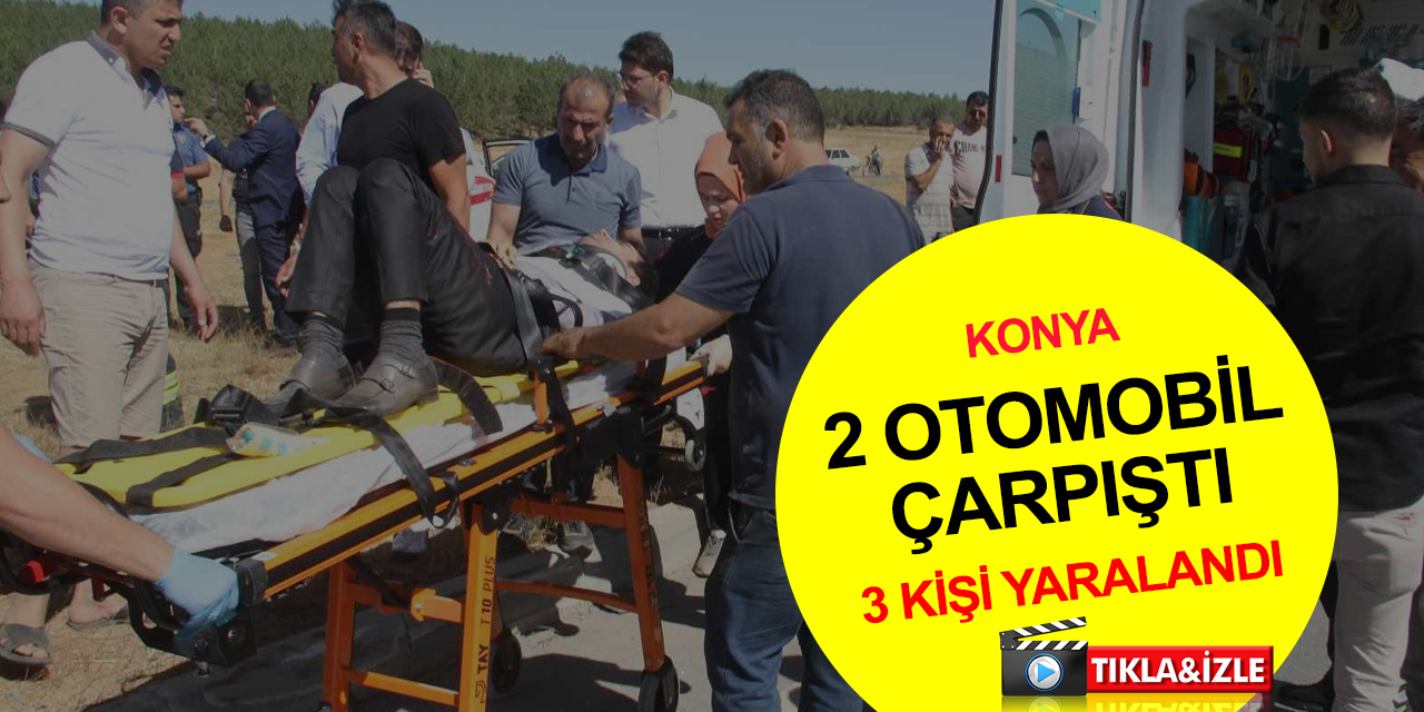 Konya’da kaza! Çarpışan otomobiller kavşağa çıkarak durabildi! 3 yaralı