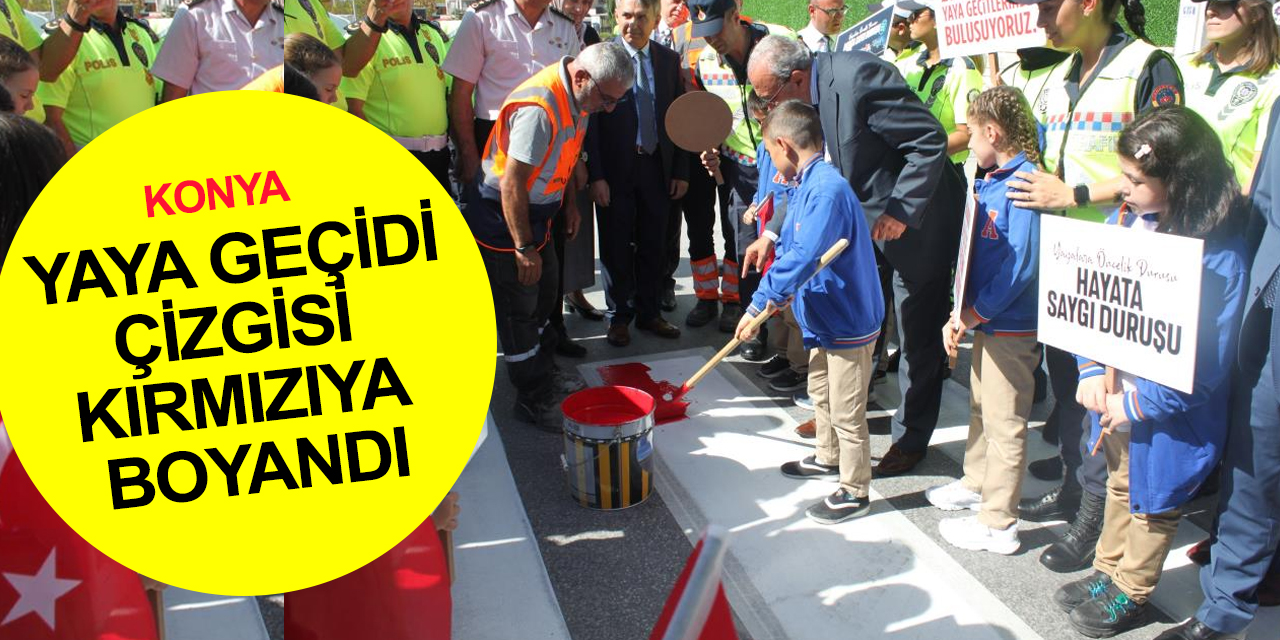 Konya'da 81 ille eş zamanlı etkinlik! Yaya geçidi çizgisi kırmızıya boyandı