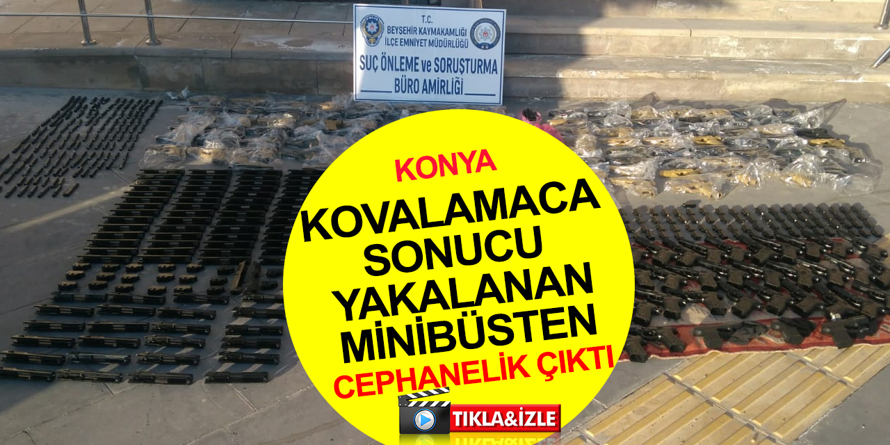Konya'da polis kovalamacası! Minibüsten kargo poşetleri ve nohut çuvalında çoraba sarılmış cephanelik çıktı! 1 gözaltı