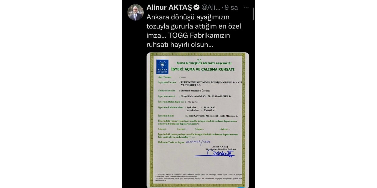 İşte TOGG Otomobil Fabrikası’nın ruhsatı