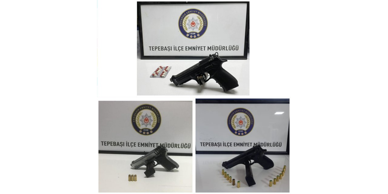 Şüpheli 3 şahsın üzerinden tabanca, mermi ve uyuşturucu hap ele geçirildi