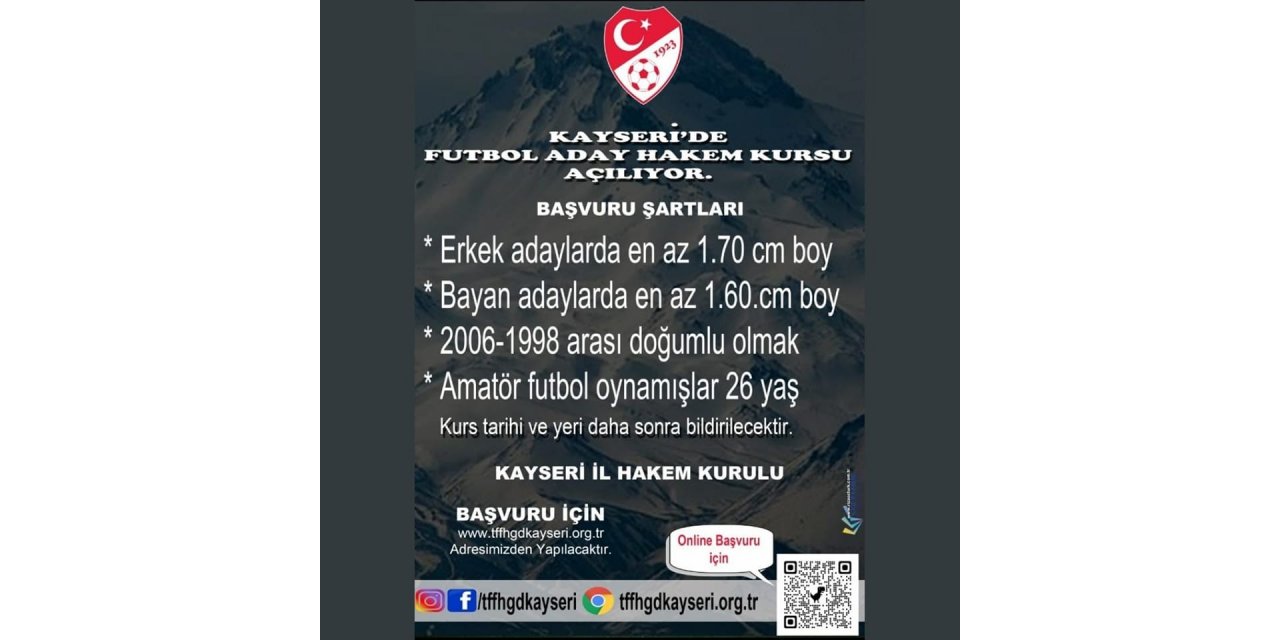 Kayseri’de Futbol Aday Hakem Kursu açılıyor