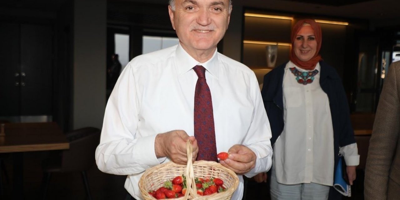 Tesiste yetişen çilekler hasat edildi