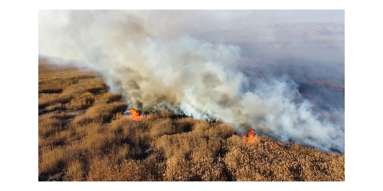 Eber Gölü’ndeki sazlık alanda yangın