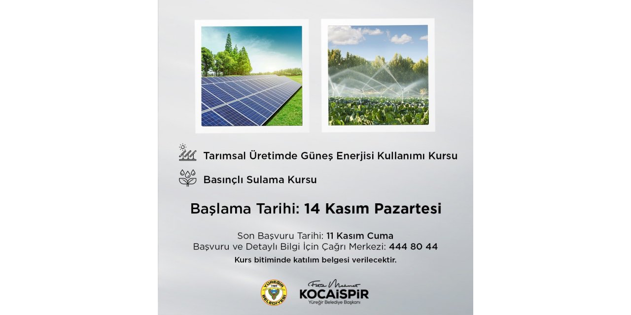 "Tarımsal Üretimde Güneş Enerjisi Kullanımı Kursu" açılıyor