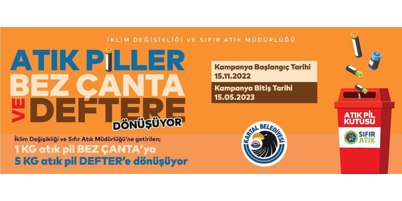 Kartal’da atık piller bez çanta ve deftere dönüşüyor