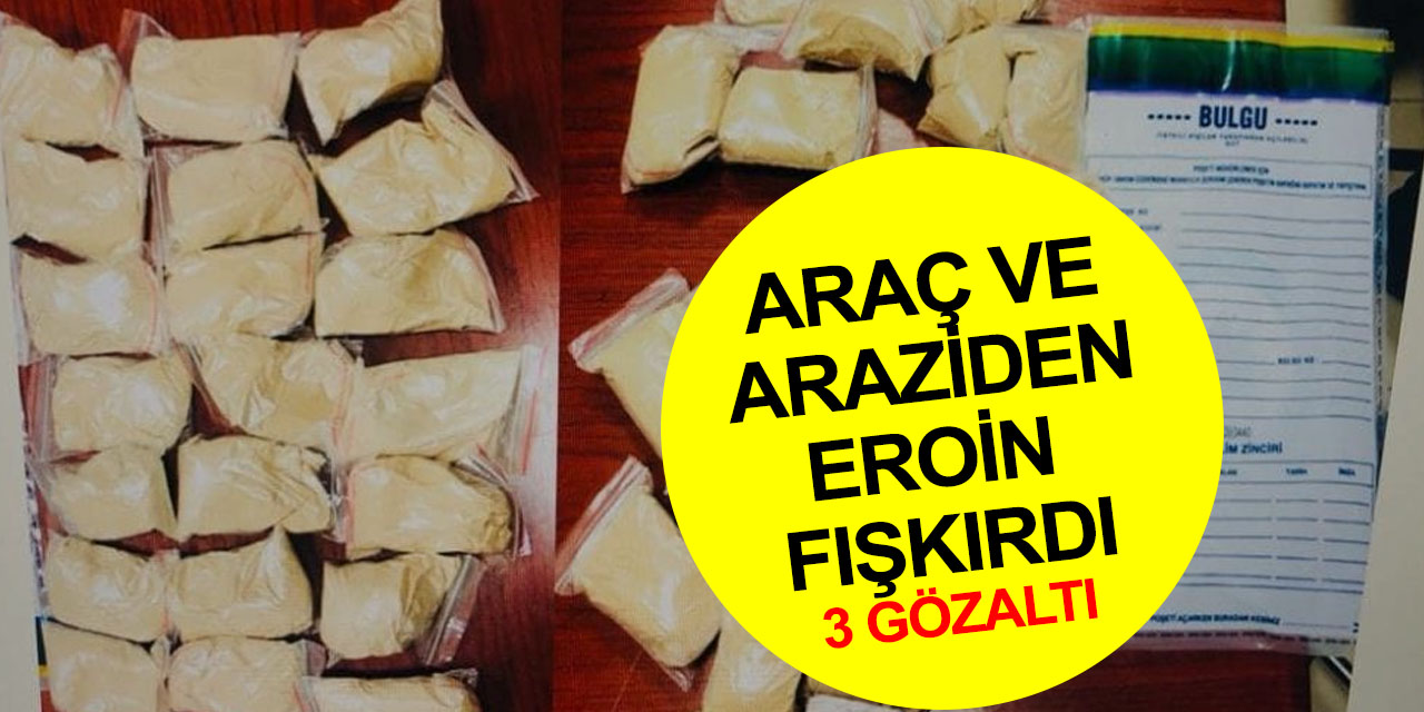 Konya yolundan Ankara'ya giriş yapan araç ve boş arazide bin 750 gram eroin ele geçirildi! 3 gözaltı