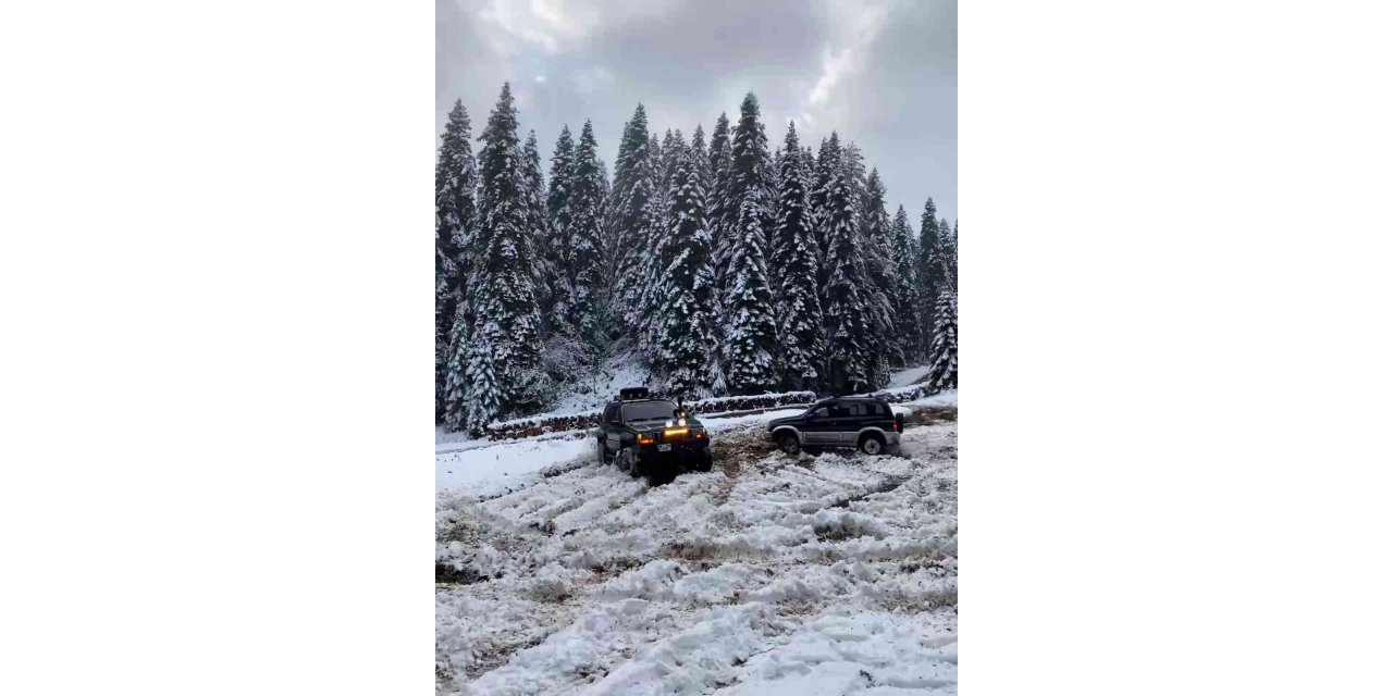 Doğa tutkunları karın keyfini araçlarıyla çıkardı