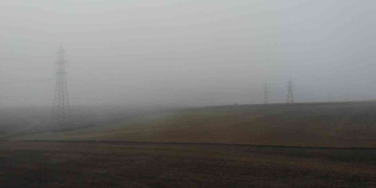 Yüksek gerilim hattı üzerine çöken sis güzel manzara oluşturdu