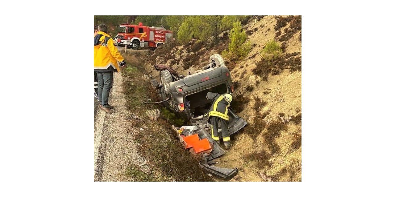 Kontrolden çıkan araç şarampolde yuvarlandı: 1 yaralı