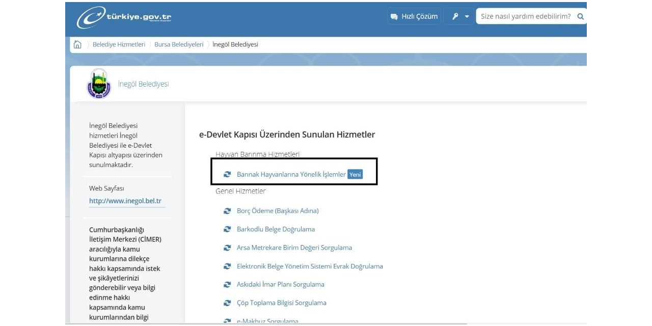 İnegöl’de E-Devlet üzerinden hayvan sahiplenme işlemi başladı