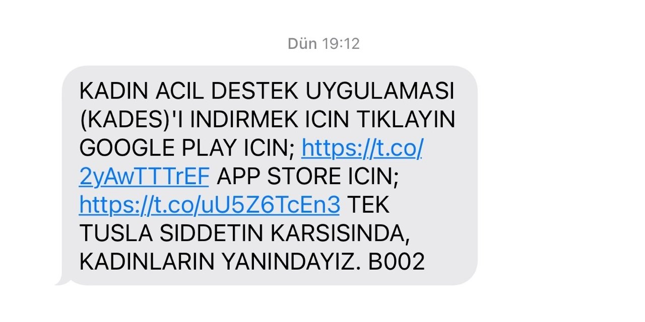İçişleri Bakanlığınca 18 yaş üstü kadınlara SMS ile ‘KADES’ indirme linki gönderildi