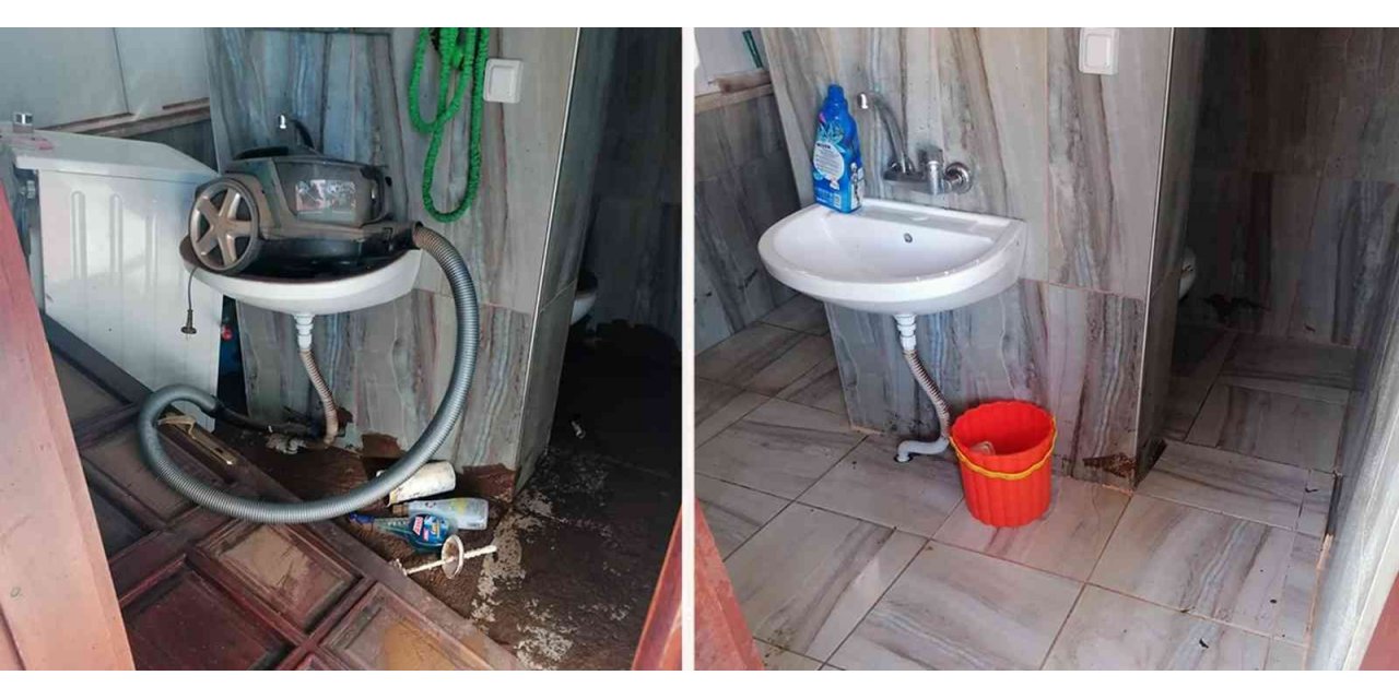 Büyükşehir ekipleri su basan evlerde temizlik yaptı