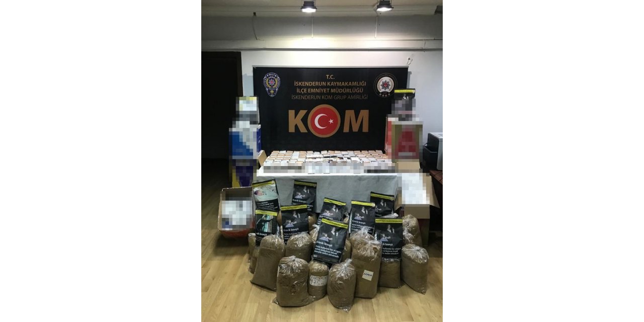 İskenderun’da 96 bin adet makaron ve 135 kilo kıyılmış tütün ele geçirildi