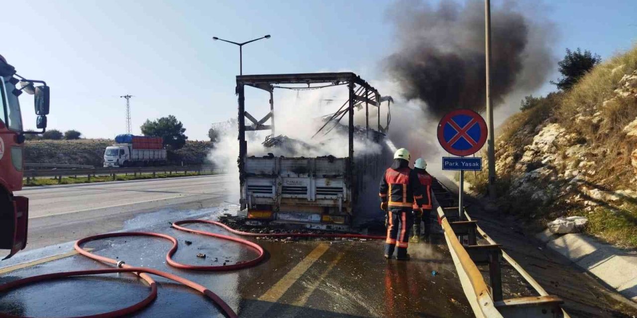 Tekstil yüklü tır yandı