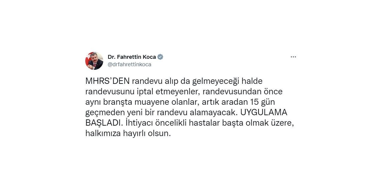 Bakan Koca duyurdu: MHRS’DEN randevu alıp gelmeyenlere 15 gün yeni randevu yok