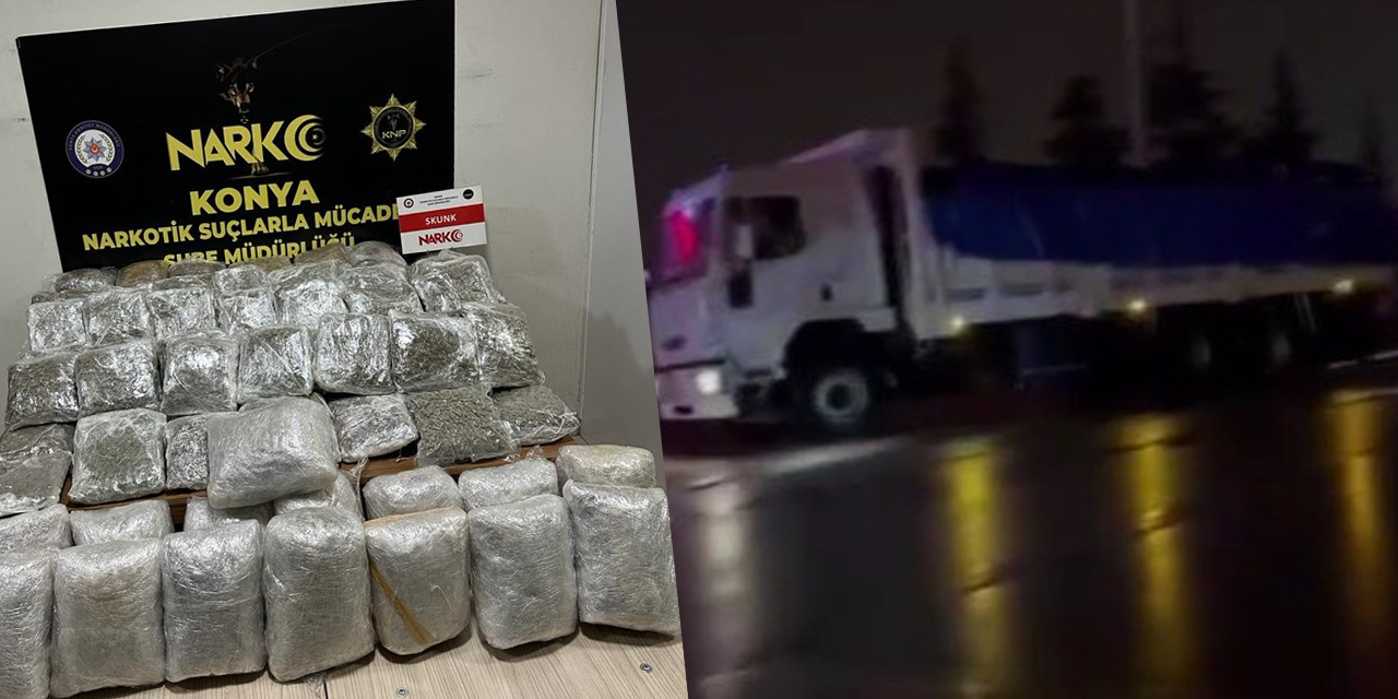 Yer Konya: Kamyon kasasındaki mobilyaların arasından 64 kilo uyuşturucu çıktı