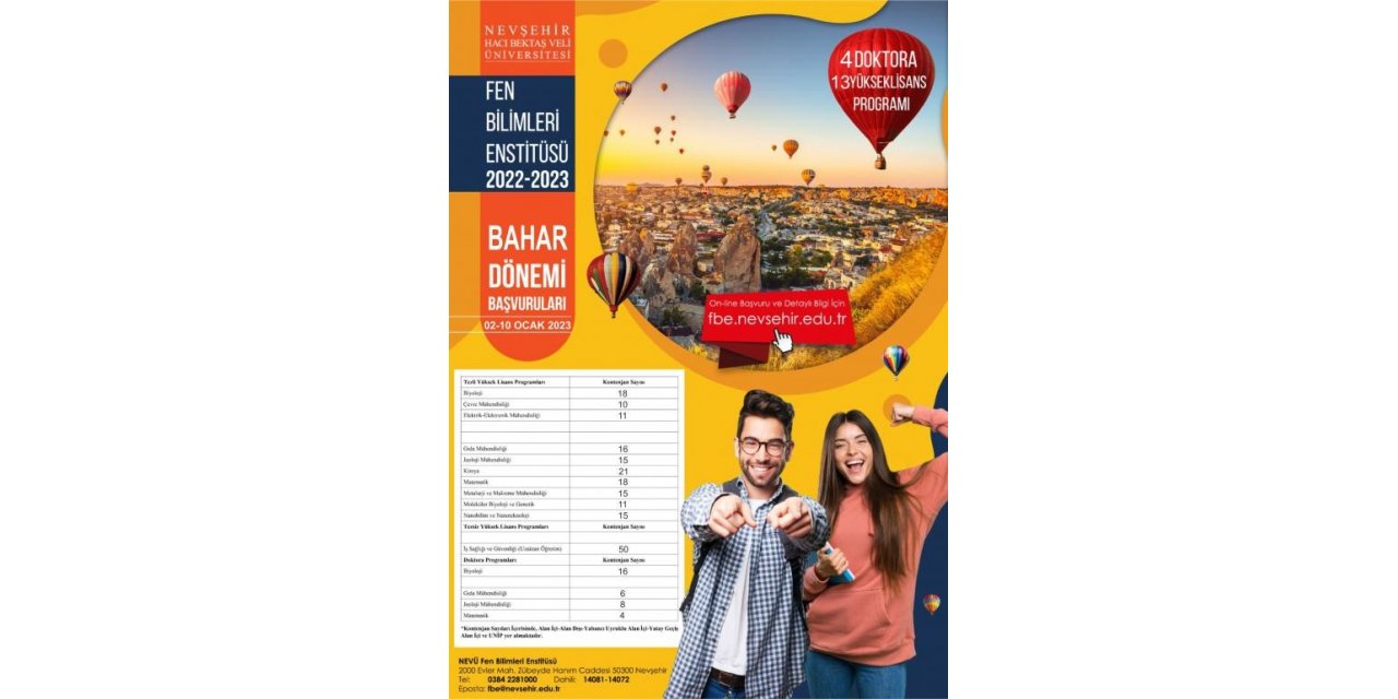 NEVÜ Fen Bilimleri Enstitüsü lisansüstü öğrenci alacak