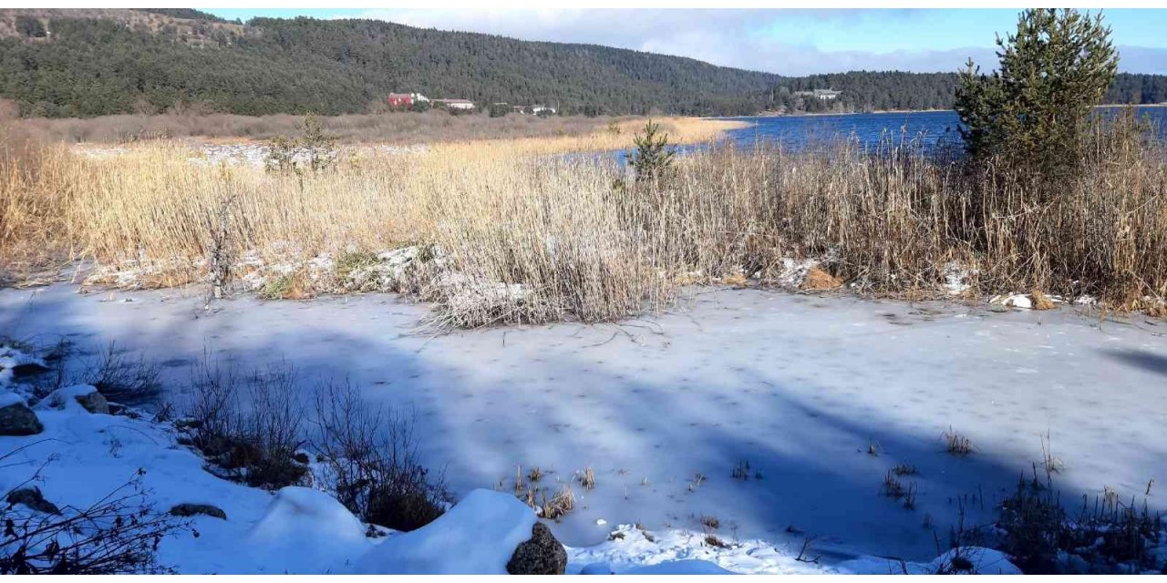 Abant Gölü’nün kıyıları buz tuttu