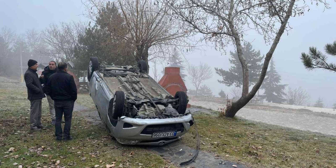 Kontrolden çıkan otomobil mesirelik alana devrildi