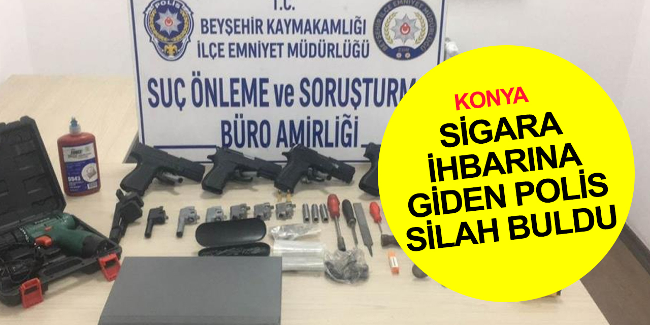 Konya'da otelde 'sigara içiliyor' ihbarına giden polis çok sayıda tabanca ve parçası buldu