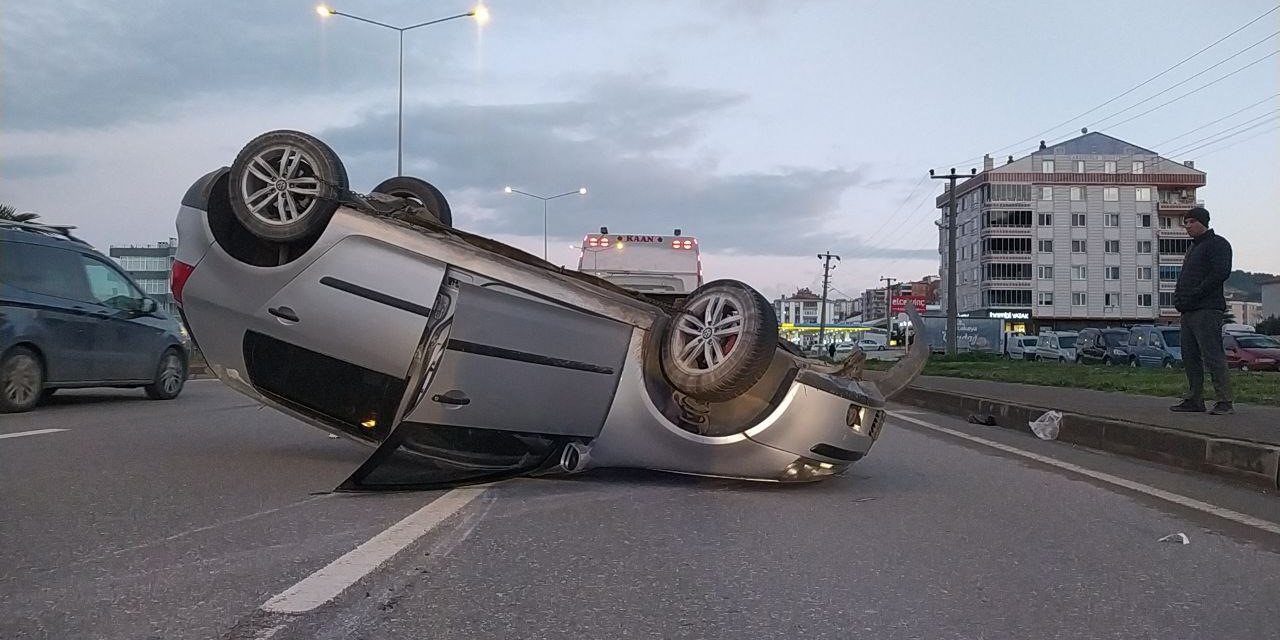 Aracıyla takla atan kadın sürücü yaralandı