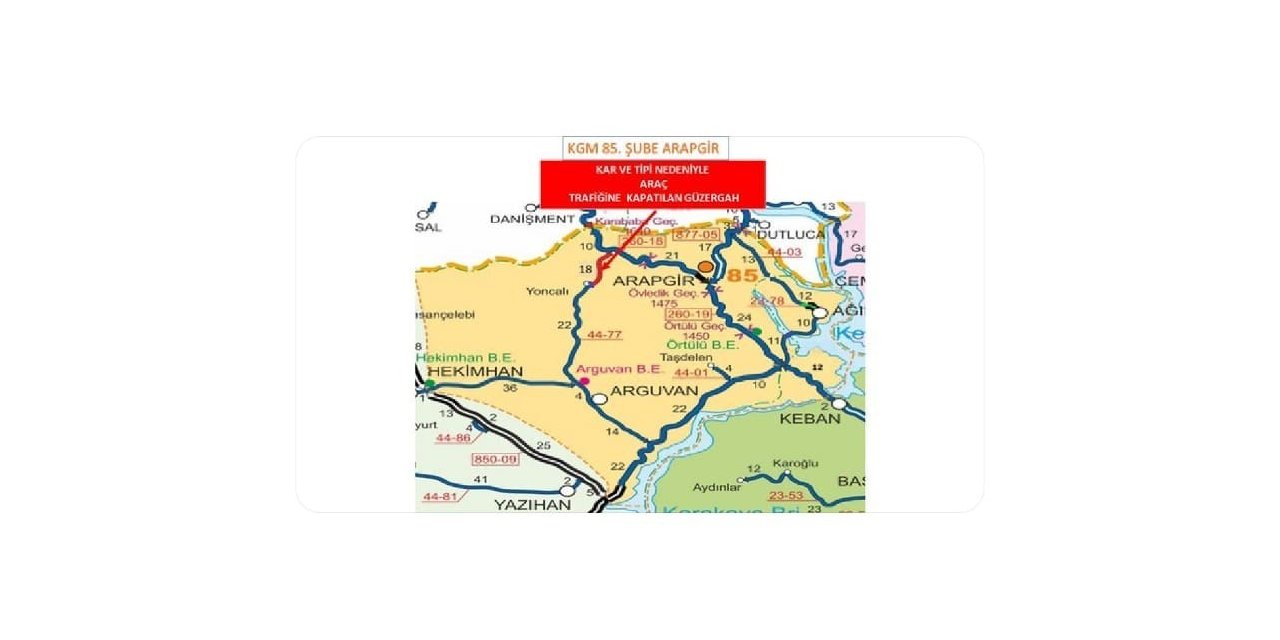 Arapgir-Divriği yolu kar nedeniyle ulaşıma kapandı