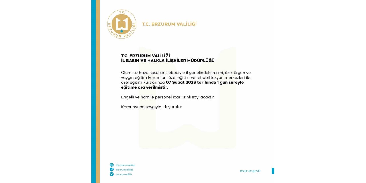 Erzurum’da eğitime kar engeli