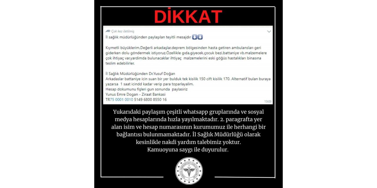 Sahte yardım "IBAN"larına dikkat