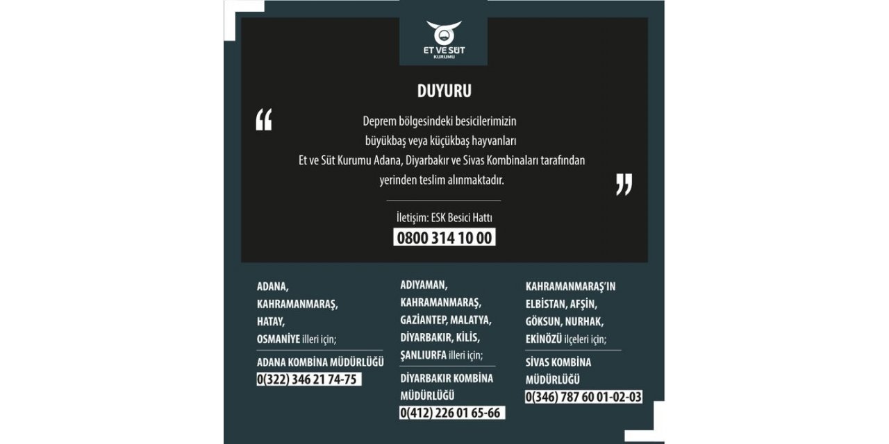 ESK, depremden etkilenen sahipsiz veya bakım imkanı olmayan hayvanları alıyor