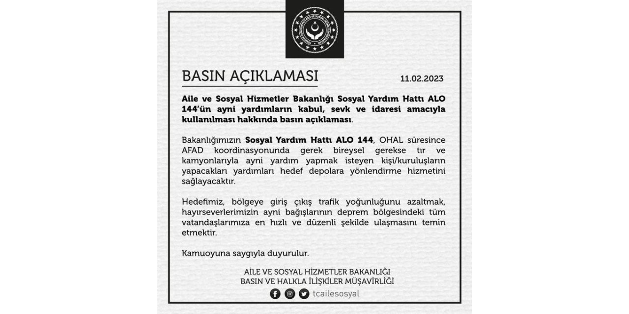 ALO 144, OHAL sürecinde yardım yapmak isteyenler için yönlendirme hattı olacak