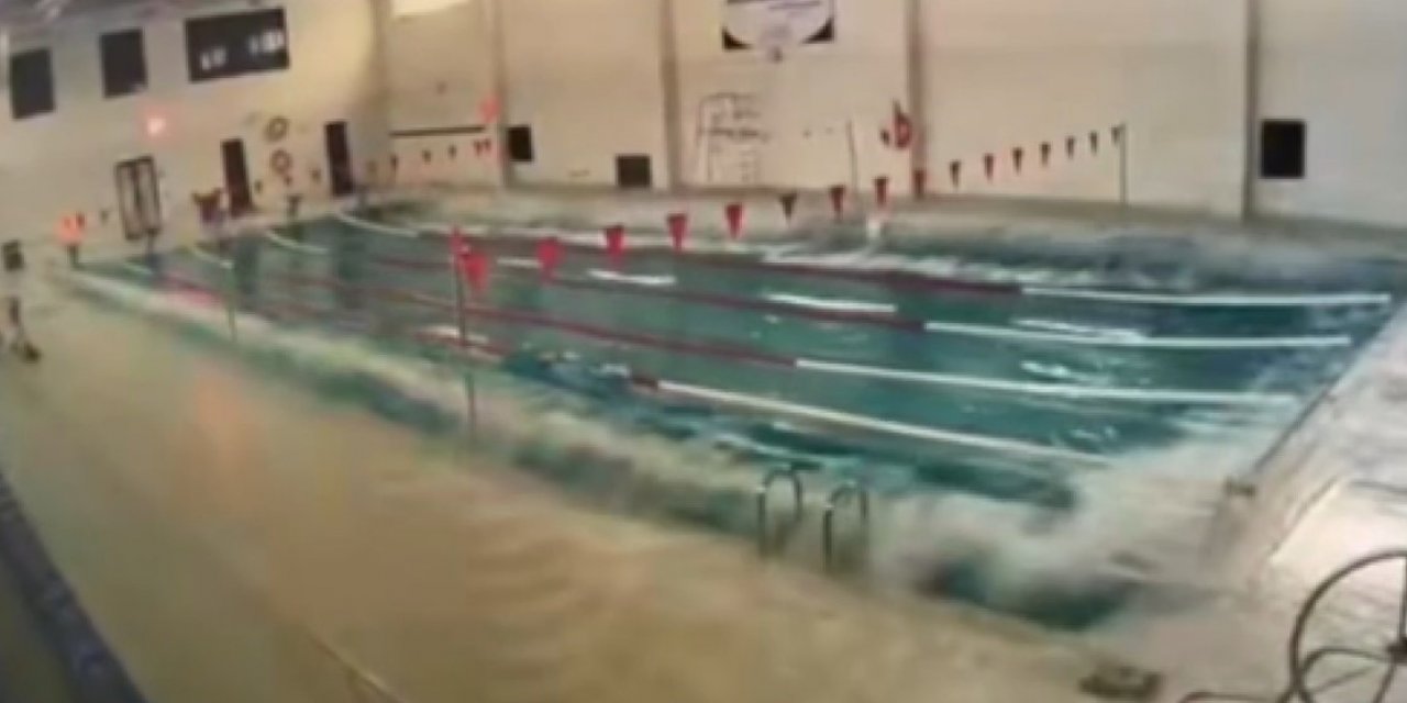 Depremin şiddetiyle havuzda tsunami meydana geldi