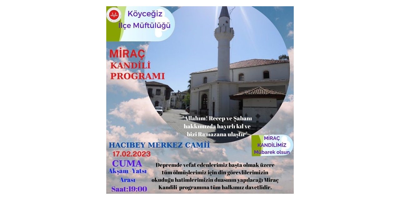 Köyceğiz Müftülüğü Miraç Kandili programına davet etti