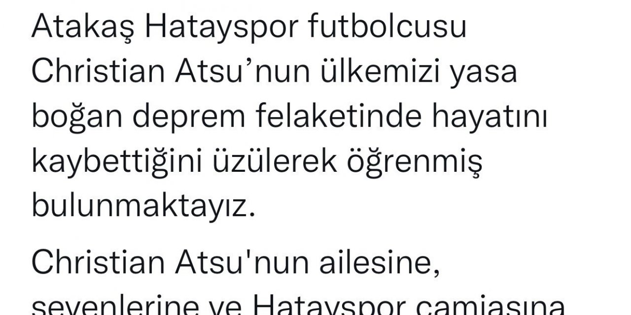Kayserispor’dan Atsu için başsağlığı mesajı
