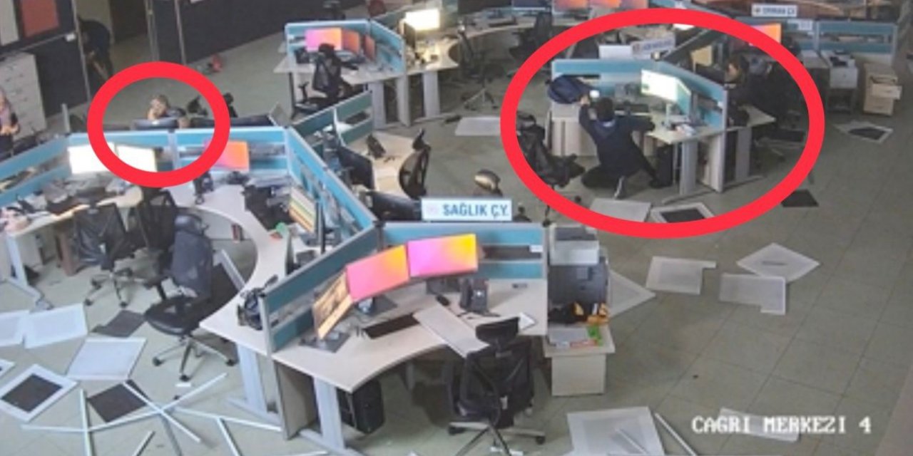 112 Acil Çağrı Merkezi, deprem anında böyle görevine devam etti: o anlar kamerada