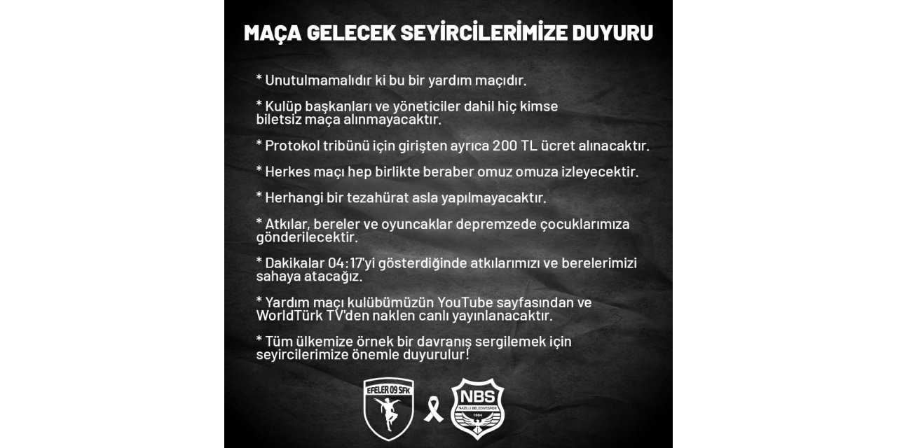 Efeler 09 SFK ve Nazilli Belediyespor’dan ’yardım maçı’ uyarısı
