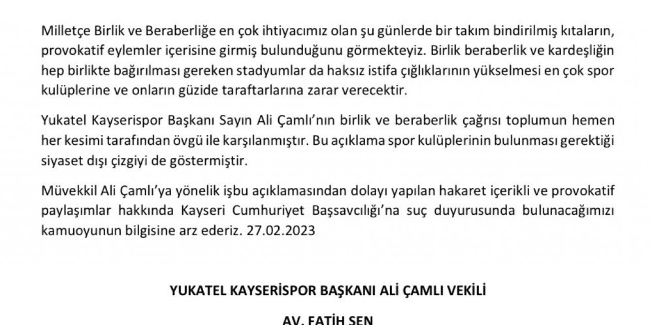 Ali Çamlı hakkında hakaret içerikli paylaşımlara suç duyurusu