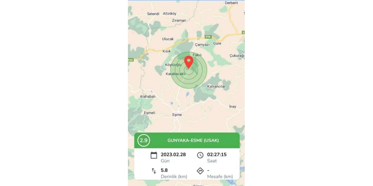 Uşak’ta 2,9 büyüklüğünde deprem