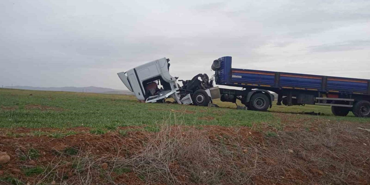 Yoldan çıkan tır buğday tarlasına girdi