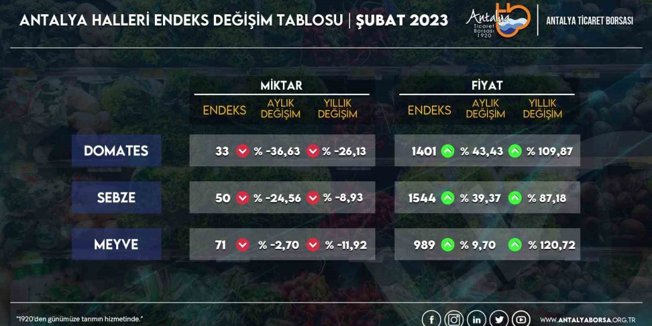 ATB, Şubat hal endeksini açıkladı