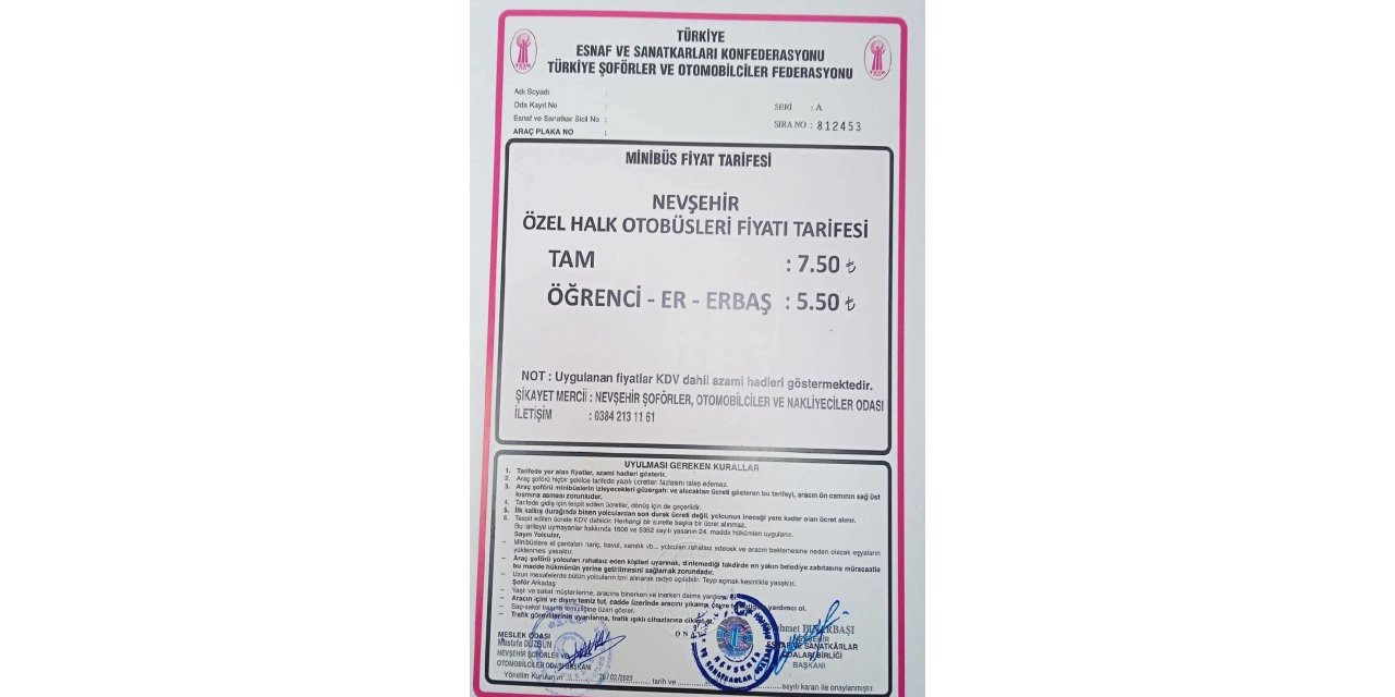 Nevşehir’de şehir içi toplu ulaşım ücretleri zamlandı