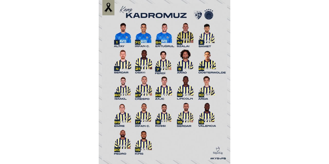 Fenerbahçe’nin, Kayserispor maçı kamp kadrosu belli oldu