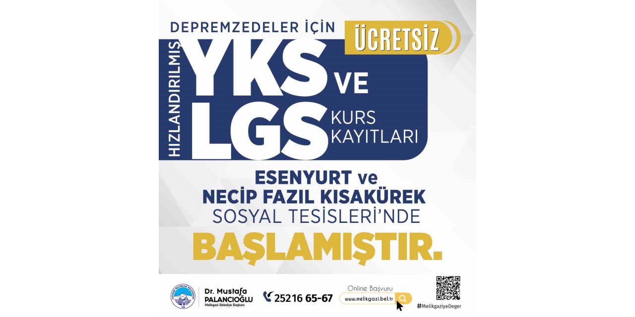 Melikgazi Belediyesi’nden depremzede öğrencilere ücretsiz LGS ve YKS kursu
