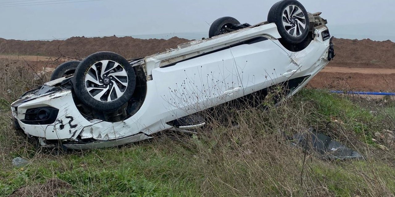 Takla atan araçtan yara almadan çıktı