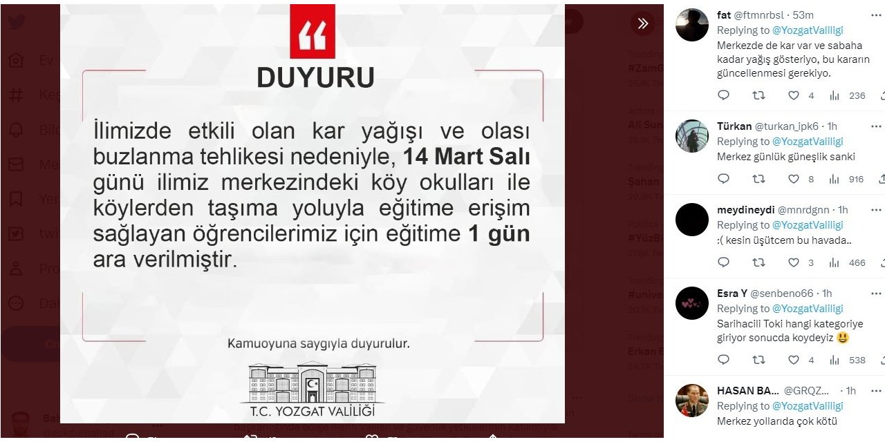 Yozgat’ta öğrencilerin ’kar tatili’ mesajları gülümsetti