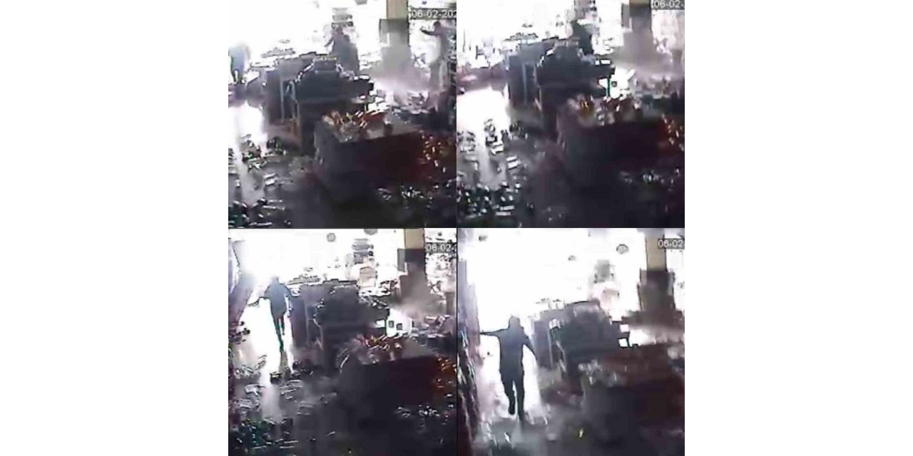 Deprem anına ait yeni görüntü: Raflar ürünler devrildi, insanlar panikle kaçtı