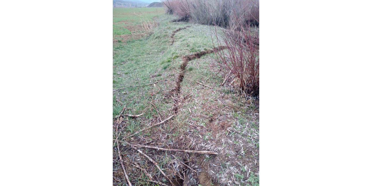 Depremde tarlada yarıklar oluştu