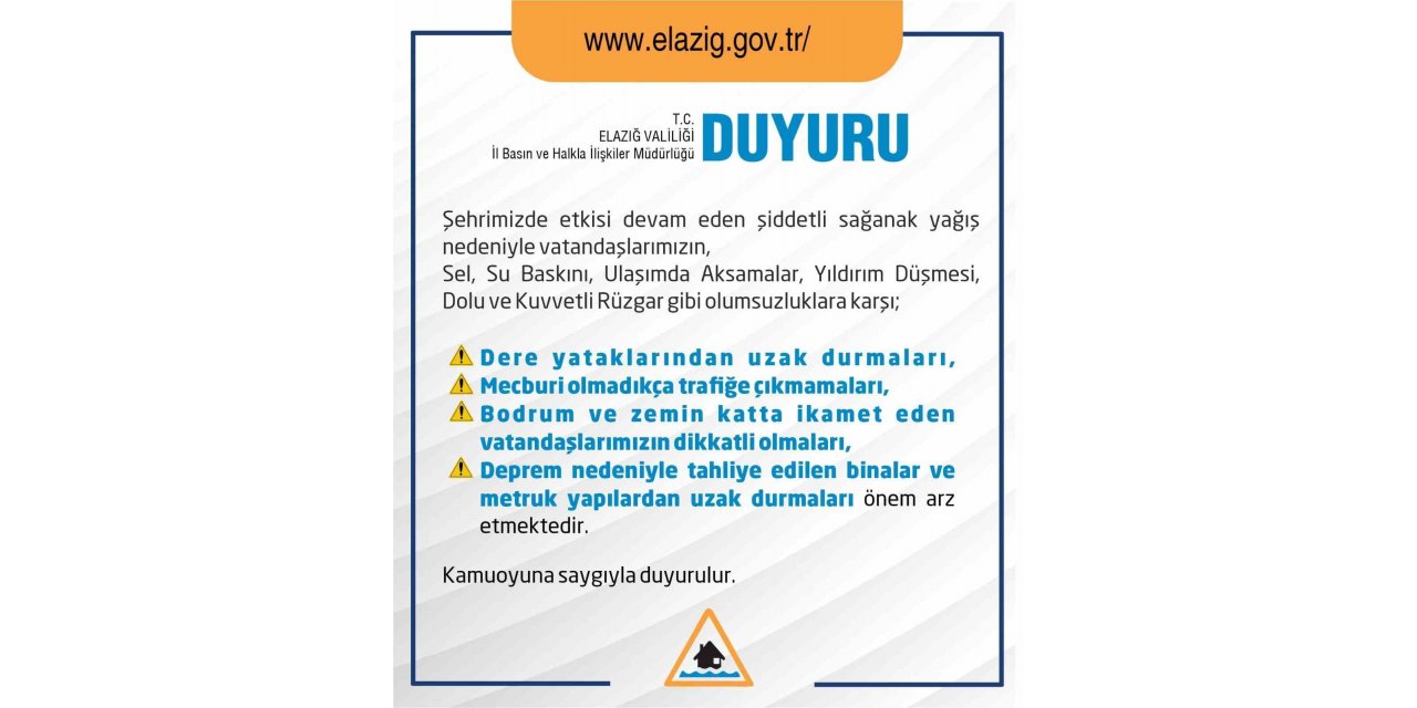 Elazığ Valiliği vatandaşları uyardı